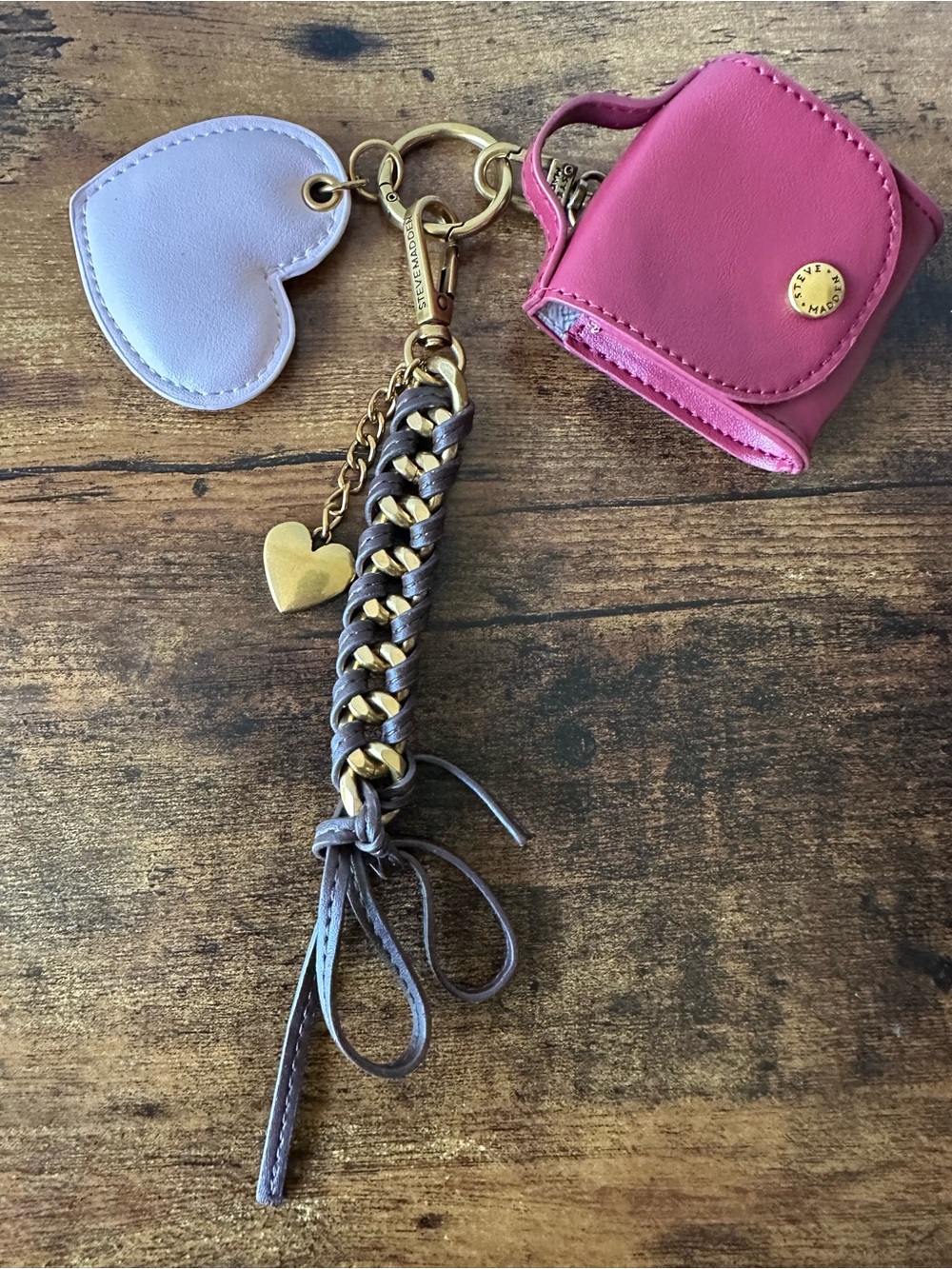 Steve Madden 3 Piece Bag Charm Keychain Snap Pouch Keychain Braided Chain NWOT - Picture 2 of 6